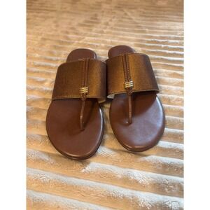 Toscanella Women Brown Metallic Band Thong Sandals Made in Italy Size 6.5